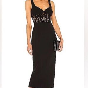 Bardot Black Lace Panel Midi Dress